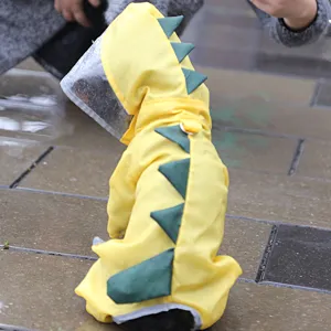 Imperméable dinosaure pour chien imperméable à quatre pattes animal de compagnie jaune à capuche