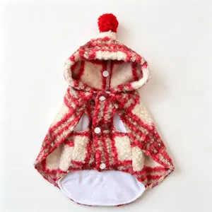 Cute Christmas pet cape with hood and warm fleece design for cats and small dogs.