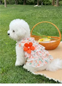 Süßes Blumenkleid mit Rüschen für kleine Hunde Sommer Haustierbekleidung atmungsaktiv chic