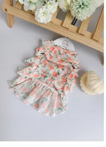 Süßes Blumen-Haustierkleid für kleine Hunde und Katzen, leichtes Sommer-Rüschen-Prinzessinnenkleid.