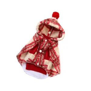Christmas pet cloak red plaid cat cape cute hooded winter warm dog costume festive holiday apparel