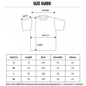 Size chart for casual short sleeve t-shirt, check detailed dimensions and fit guide here.