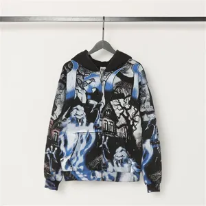 Streetwear gothic print zip up hoodie for men and women, black washed zip hoodie sweatshirt.