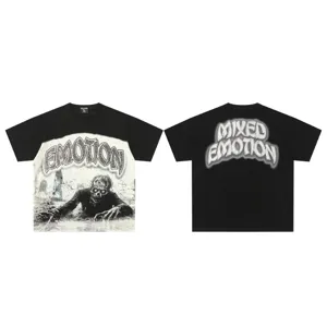 Black graphic rhinestone short sleeve streetwear t-shirt for men and women hip hop style