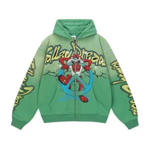 Green gradient zip-up hoodie streetwear unisex fashion casual hooded sweatshirt oversized top