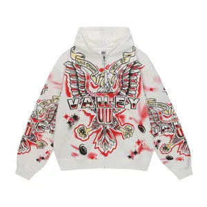 Vintage street style full zip hoodie with cool airbrush graphic print for men and women daily wear