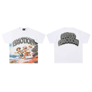 Unisex high street short sleeve white t-shirt with graphic print and rhinestones design front and back