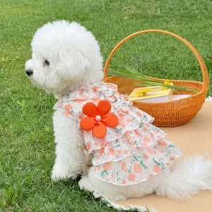 Kleine Hond Prinses Bloemen Jurk Zomer Dunne Puppy Leuke Geplooide Rok Huisdier Kleding Volants Schattige Outfit