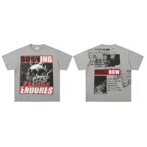 Vintage washed grey short sleeve t-shirt with edgy skull graphic streetwear fashion top