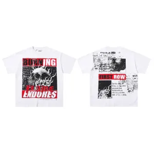 Classic white streetwear t-shirt with edgy skull and flame graphic prints for men and women.