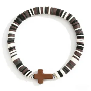 Bracelet en argile polymère croix bohème bracelet de perles élastique bijoux tendance