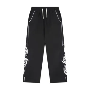 Black casual sports pants for men and women, featuring stylish side embroidery and comfortable fit.