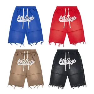 Unisex Streetwear Washed Cotton Casual Shorts Rhinestone Letter Embroidery Straight Pants