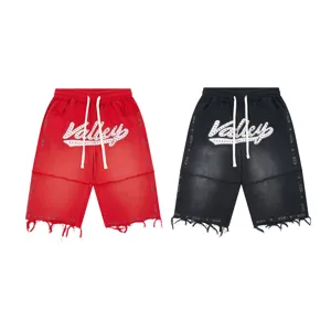 High street washed casual shorts for men and women with rhinestone letter embroidery.
