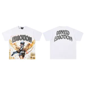 Detailed view of the white rhinestone letter graphic short sleeve streetwear t-shirt.