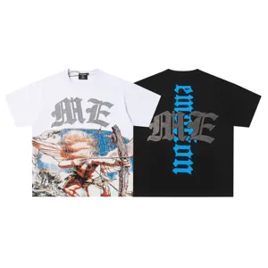 Unisex streetwear short sleeve t-shirt set, rhinestone graphic and vintage angel print.