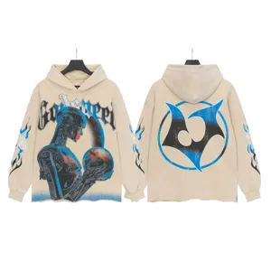 Vintage washed streetwear hoodie with robot graphic, unisex high street hooded top.