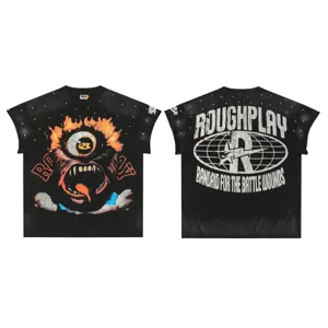 Camiseta streetwear de manga corta unisex con gráfico de monstruo y estampado en la espalda.