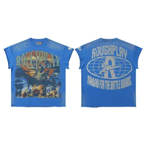 Camiseta gráfica corta vintage azul Rough&Play con letras de estrás y estampado trasero