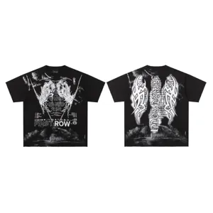 Men's and women's high street vintage washed short sleeve graphic t-shirt black