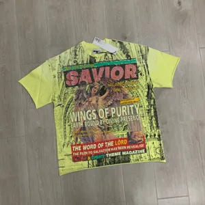 Acid wash lime green graphic t-shirt for men and women casual streetwear short sleeve top