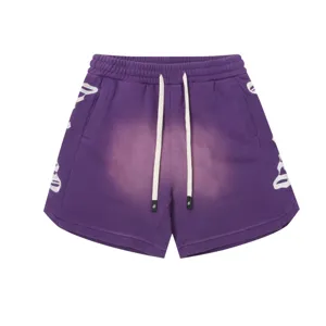 Shorts casual lavati viola per uomo e donna, pantaloncini streetwear con elastico.