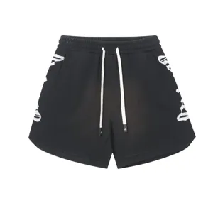 Pantaloncini casual neri da uomo streetwear vita elastica ricamati tendenza estate