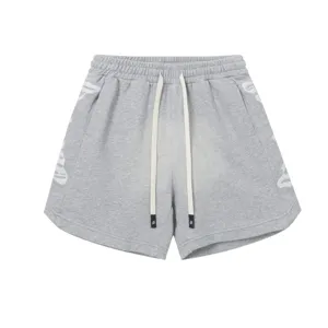 Pantaloncini grigi con coulisse per uomo e donna, stilosi pantaloni streetwear ricamati.