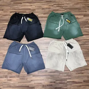 Pantaloni corti casual elastici lavati e vintage per uomo e donna, shorts streetwear.