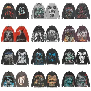 Men's High Street Washed Vintage Graphic Letter Printed Oversized Long Sleeve Pullover Hooded Sweatshirt
