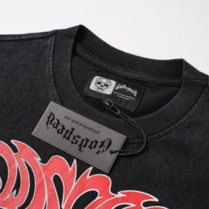Washed short sleeve t-shirt featuring a geometric skull graphic and retro streetwear style.