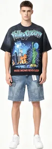 High street streetwear denim cargo shorts with rhinestone stars for men and women casual.