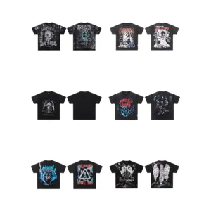 Vintage washed streetwear graphic t-shirt with heavy rhinestone prints and trendy designs.