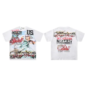 Vintage graphic streetwear t-shirt with aesthetic letters and front back print design casual top