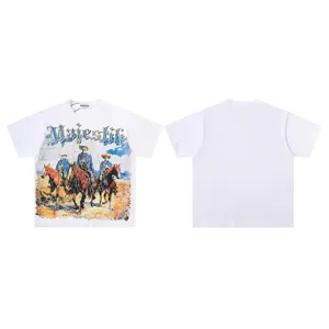 Vintage washed short sleeve t-shirt with cool skeleton cowboy graphic print for streetwear style.