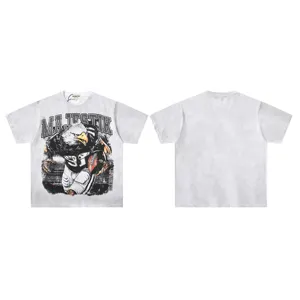 Vintage washed short sleeve t-shirt with cool eagle graphic print, retro style streetwear top.