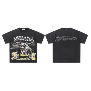 Vintage washed black short sleeve t-shirt featuring bold bulldog graphic and text details.