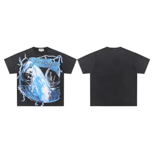 Distressed washed black streetwear t-shirt with front astronaut graphic and fearless text.