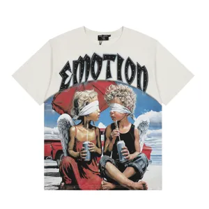Camiseta casual de manga corta de algodon con detalle de estampado strass emotion