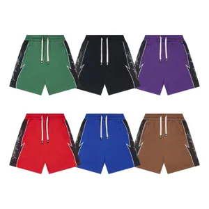 Colorblock casual sweatshorts featuring elastic drawstring waist and cool graphic side panels.