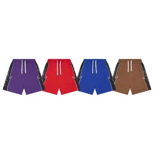 Men and women high street casual shorts with contrast side print, elastic drawstring waist.