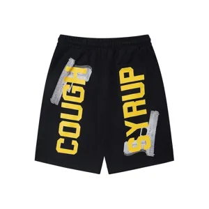 Shorts casual neri con stampa grafica, pantaloni streetwear alla moda per uomo e donna.
