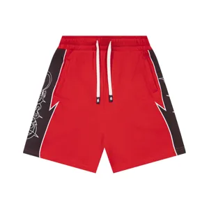 Red black colorblock casual shorts high street gothic print drawstring loose men and women