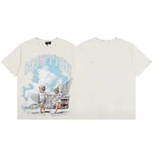Camiseta de manga corta con gráfico de ángel de estrás streetwear de alta calidad unisex.