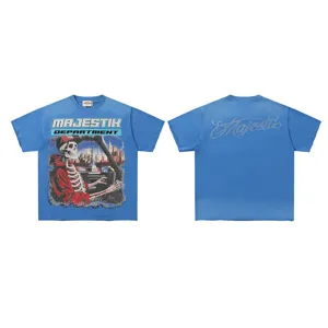 Vintage washed short sleeve t-shirt featuring skeleton graphic and retro lettering. Unisex style.