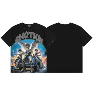 Camiseta de manga corta con gráfico de pedrería streetwear unisex, top de algodón negro.