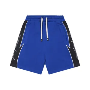 Men women high street casual shorts blue black colorblock streetwear drawstring sweatpants