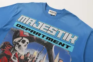 Blue streetwear graphic t-shirt for men and women vintage skull print short sleeve top