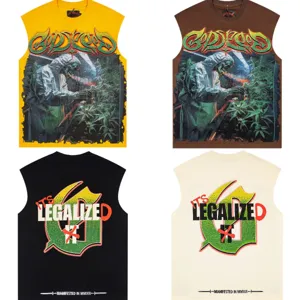 Men's Streetwear Vintage Skull Rhinestone Print Cotton Tank Top Casual Loose Summer Sleeveless Top Fashion Street