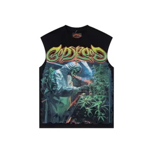 Black sleeveless tank top featuring Godspeed rhinestone lettering and skull graphic design.